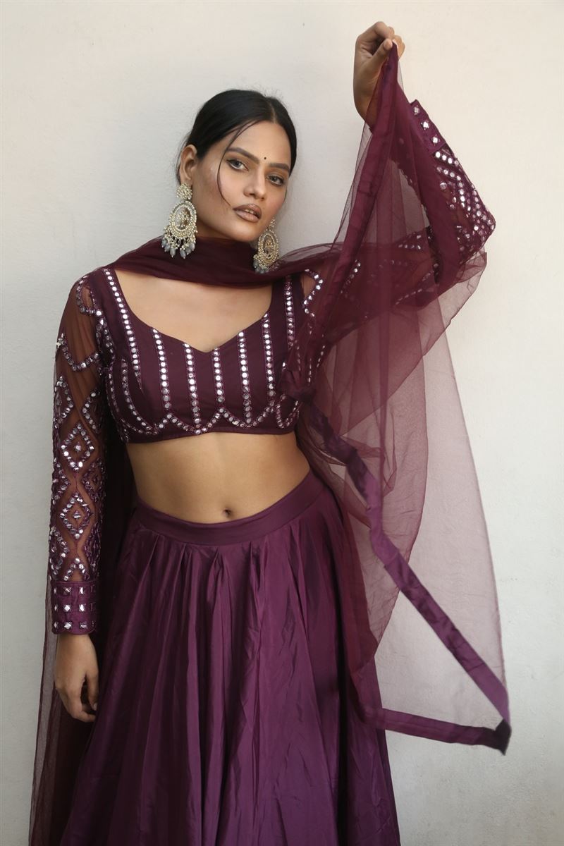 Telugu Actress Preeti Goswami Stills in Maroon Lehenga Choli